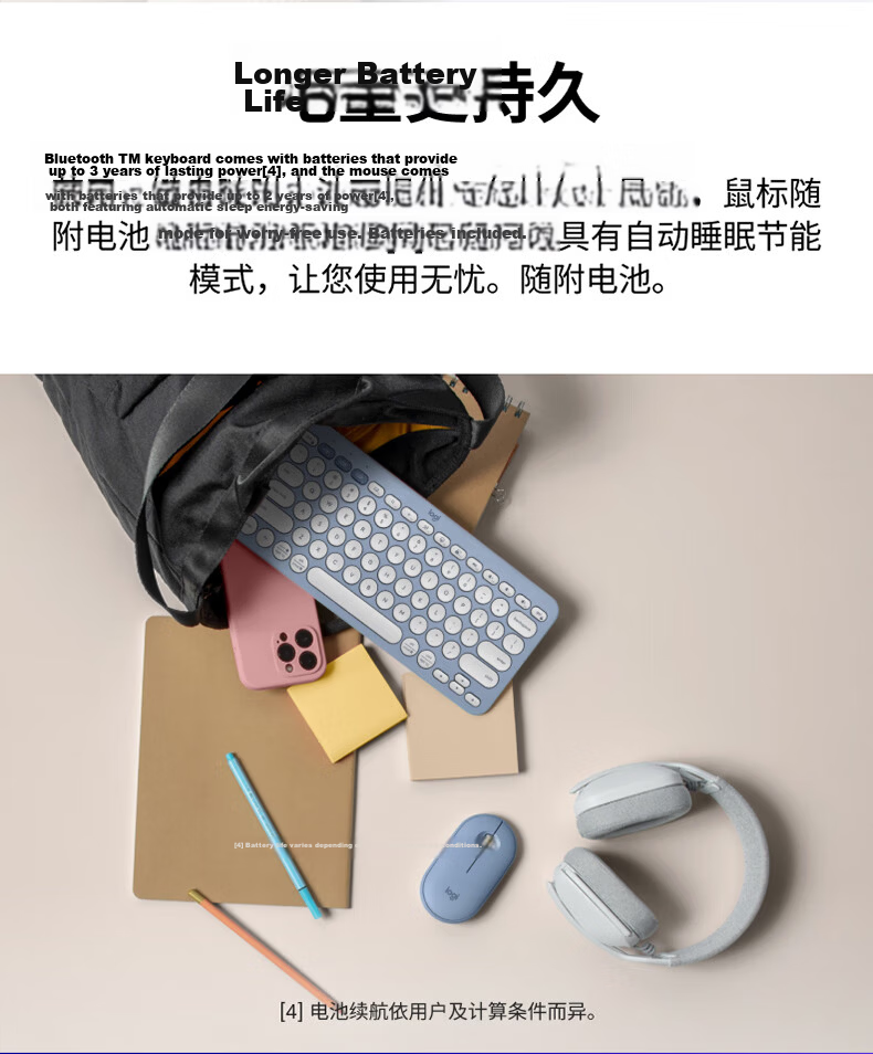 Logitech PEBBLE 2 COMBO Wireless Keyboard And Mouse Combo Set with Dual-Mode Connection, Customizable Buttons, Three-Device Pairing, Moonlight Blue 6