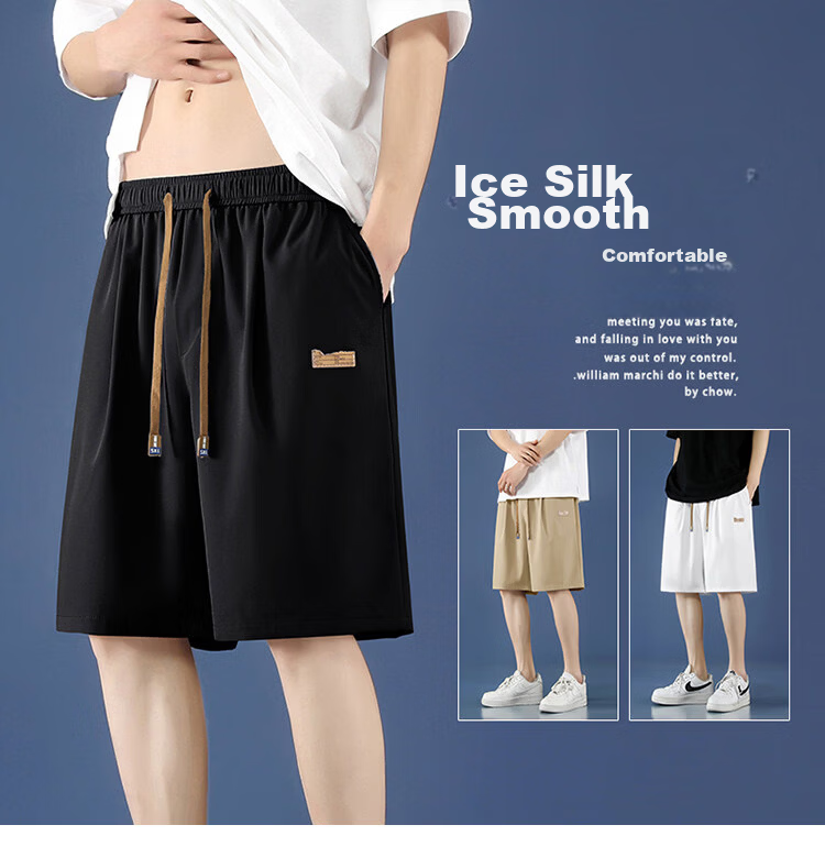 PLAYBOY Men's Ice Silk Shorts Summer Thin Breathable Loose Big Size Sports Basketball Quick-Dry Casual Five-Point Pants 2