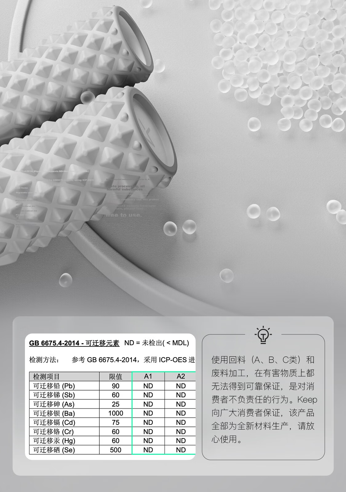Keep Solid Foam Roller Muscle Relaxation Spiky Massage Stick Roller Yoga Equipment Solid Version 45cm Glacier Gray 22