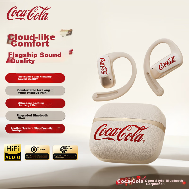 Coca-Cola [2026 Latest Model | Cloud Comfort] T32 Bluetooth Earhook Wireless Bone Conduction Open-Ear Sports Running Long Battery Life Headphones