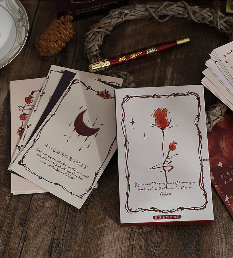 Deyin Qixi Handwritten Blessing Greeting Cards Postcards Confession Festival Birthday DIY Ceremony Message Cards Romantic Gift Rose Poet 30 Sheets 4275 10