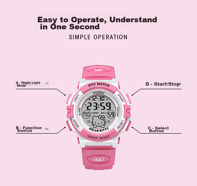 ZGO x Sanrio Kids Digital Watch for Girls Ages 6-12 Time-Only Student Watch Back-to-School Gift 3052 13