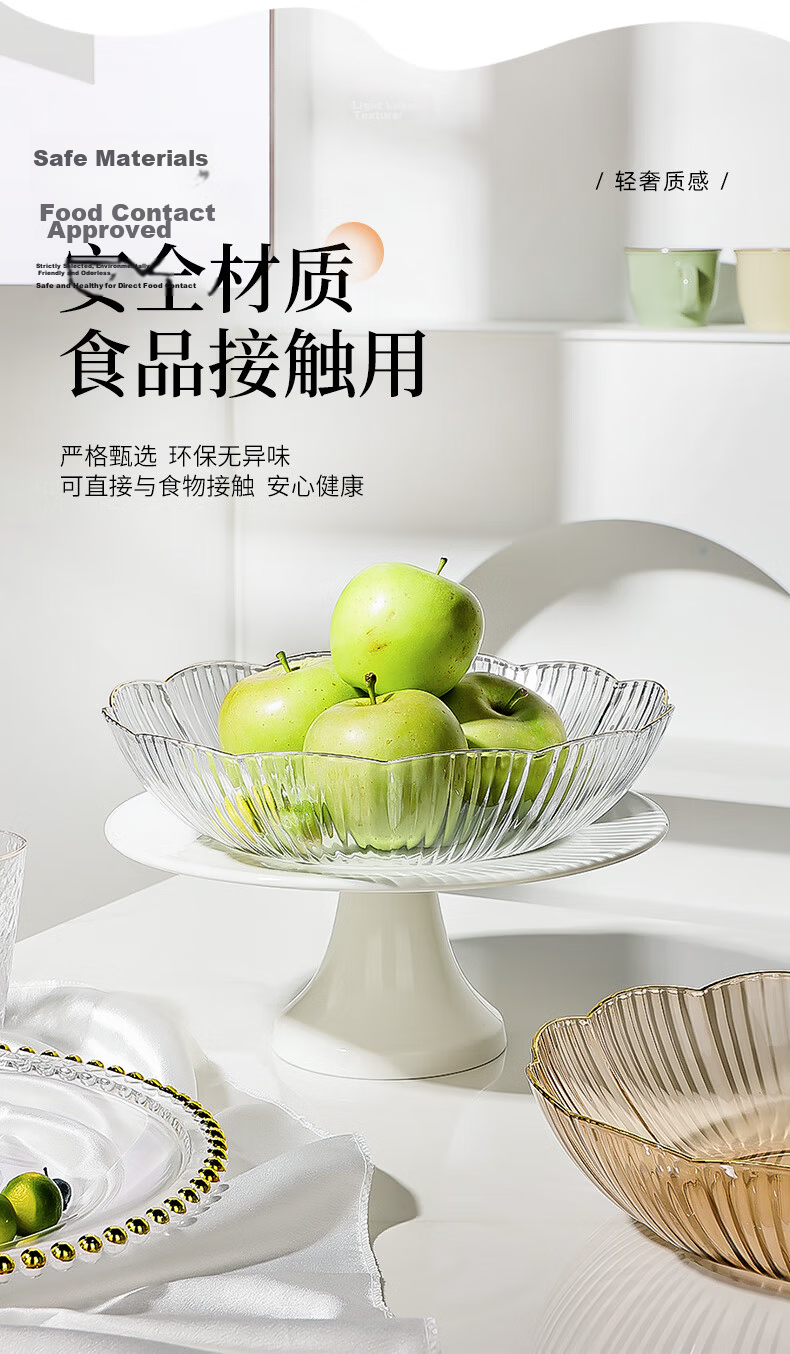 CAIZHI Fruit Plate, Simple Home Dried Fruit Tray, Living Room Snack Dish, Nut And Candy Storage Plate with Lace Edge, Transparent CZ6638 4