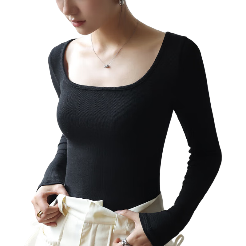 LangSha Modal Base Layer, Trendy Square Neckline, Spring And Autumn Long-Sleeve, Body-Shaping, Skin-Friendly, Elastic, Slim-Fit, Versatile Women's Underwear
