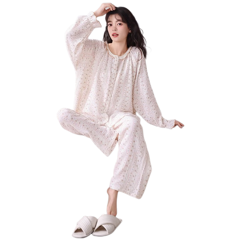 JOYNCLEON Maternity Cotton Gauze Postpartum Nursing Pajamas Spring Summer Apricot XL Jyz212992