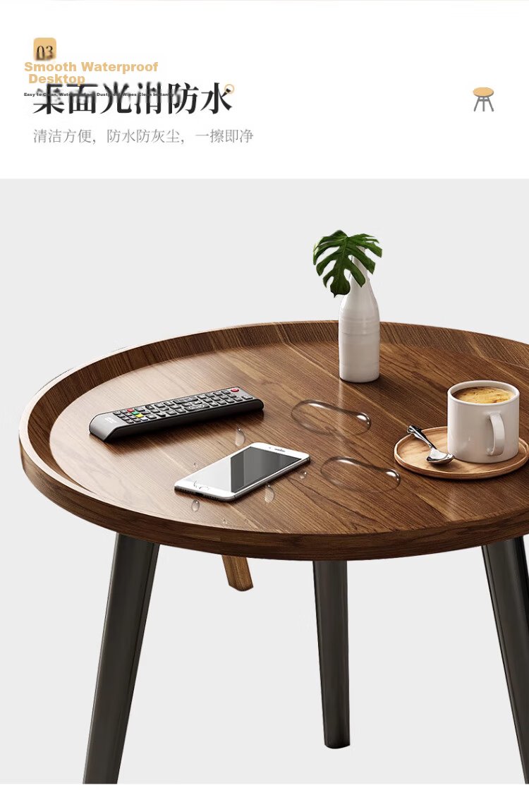 Zhuobo Walnut Color Coffee Side Table Small Table Living Room Sofa Side Table Double Layer Round Tea Table Storage Rack Bedside Cabinet CJ09 5