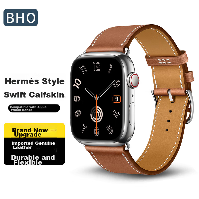 BHO Apple Watch Band Compatible with Apple Watch S11/S10/SE3 Hermès Calf Leather Strap for iWatch S9/8/7/6/Ultra3/2 Genuine Leather Band