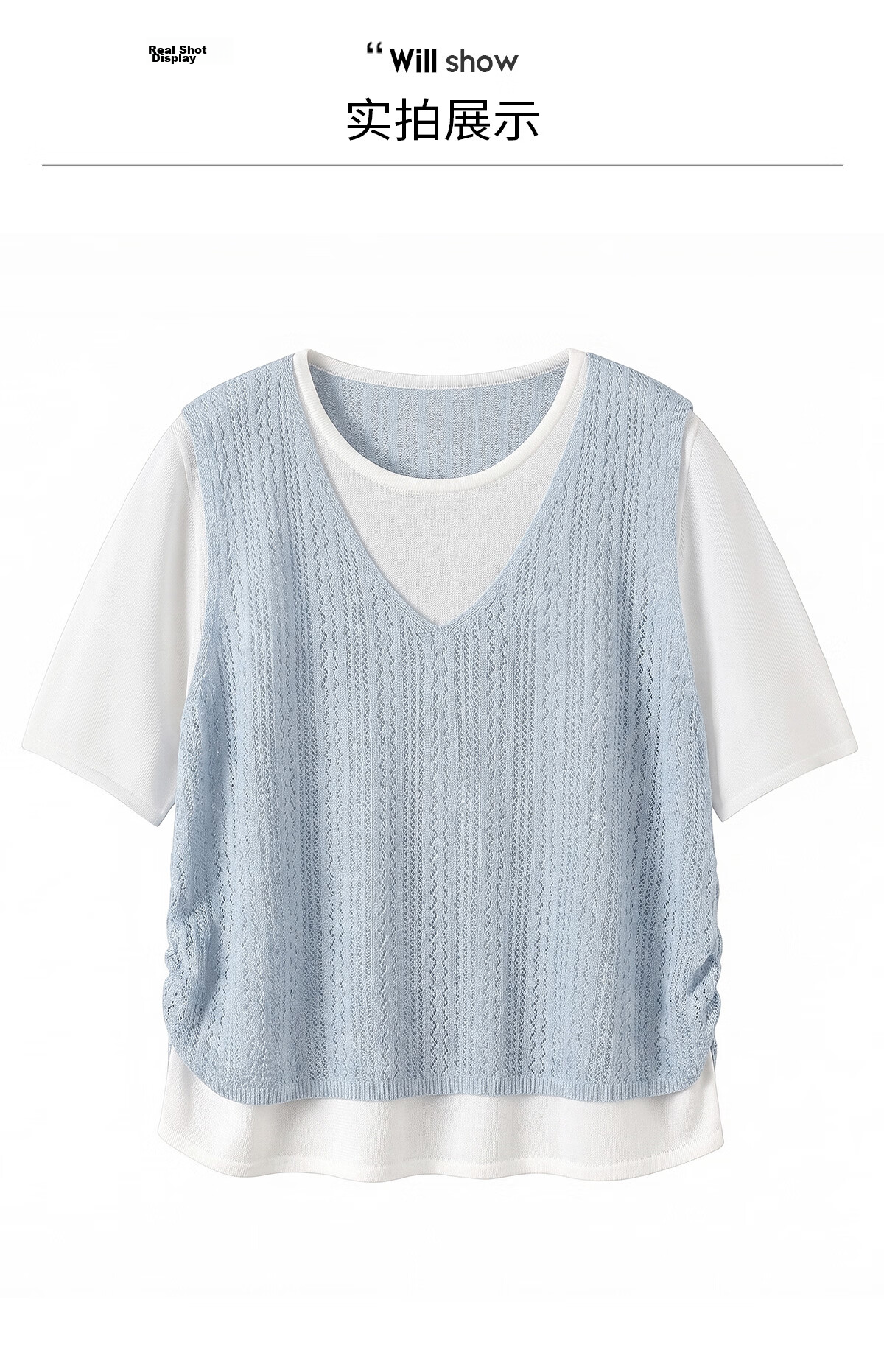 Ta Chi Lyocell Linen Short Sleeve T-Shirt Women 2026 Summer New Fashion Fake Two-Piece Knit Top 19