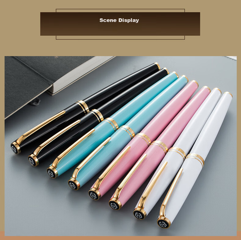 HERO 981 Black Gold Clip Business Office Iridium Nib Fountain Pen Signature Pen Gift Box Ink Set Teacher's Day Gift 11