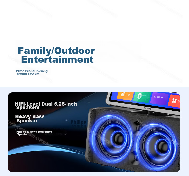 PHILIPS Home KTV Sound System Outdoor Portable Bluetooth Speaker with Display Screen Karaoke Mobile Speaker Song Selection Machine Home Karaoke All-in-One SD280GY 6