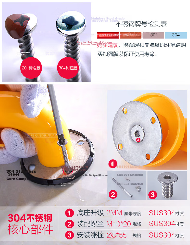 Meiruide Bathroom Handrail, Shower And Toilet Non-Slip Handle, Wall-Mounted, Elderly-Friendly, L-Shaped Handrail, 8213-W64 3