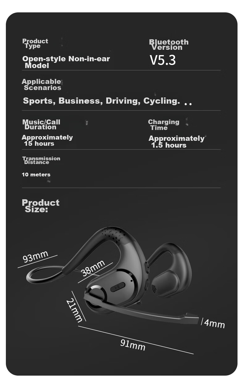 Masentek G9 Wireless Bluetooth Earphones Open-Ear Hook Style Dual Microphone Bone Conduction Concept Neckband Noise-Cancelling Sports Running Music Gaming 21