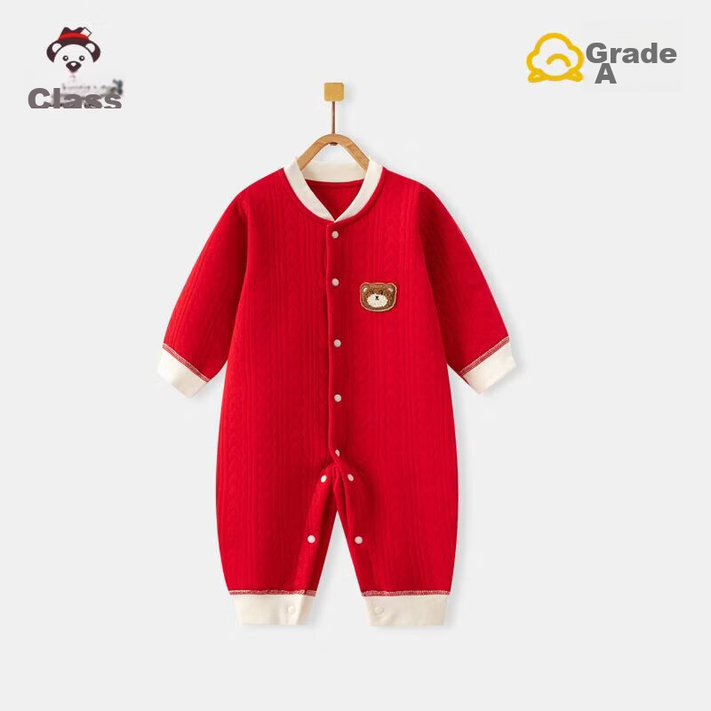 Benjewel Baby Clothes Spring and Autumn Newborn Baby Romper Jumpsuit Festive Outfit Thickened Muffin Bear 80cm
