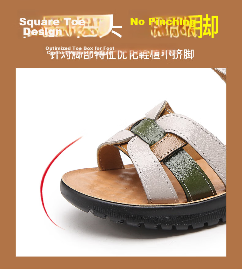 Warrior Mom Sandals 2026 New Summer Non-Slip Soft Sole Genuine Leather Middle-Aged and Elderly Women's Shoes 1150 Green Size 40 5
