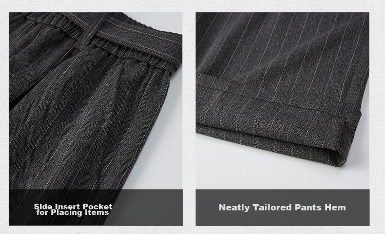 Dingfengbaoluo Men's Summer Loose Fit Striped Suit Pants Linen Texture Casual Trousers JUC32 Dark Gray 2XL 10