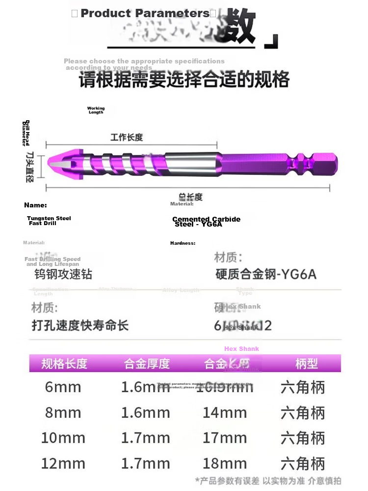 Yanran Tungsten Steel Rapid Attack Four-Flute Alloy Eccentric Drill Bit for Tile and Concrete 6mm 3pcs 18