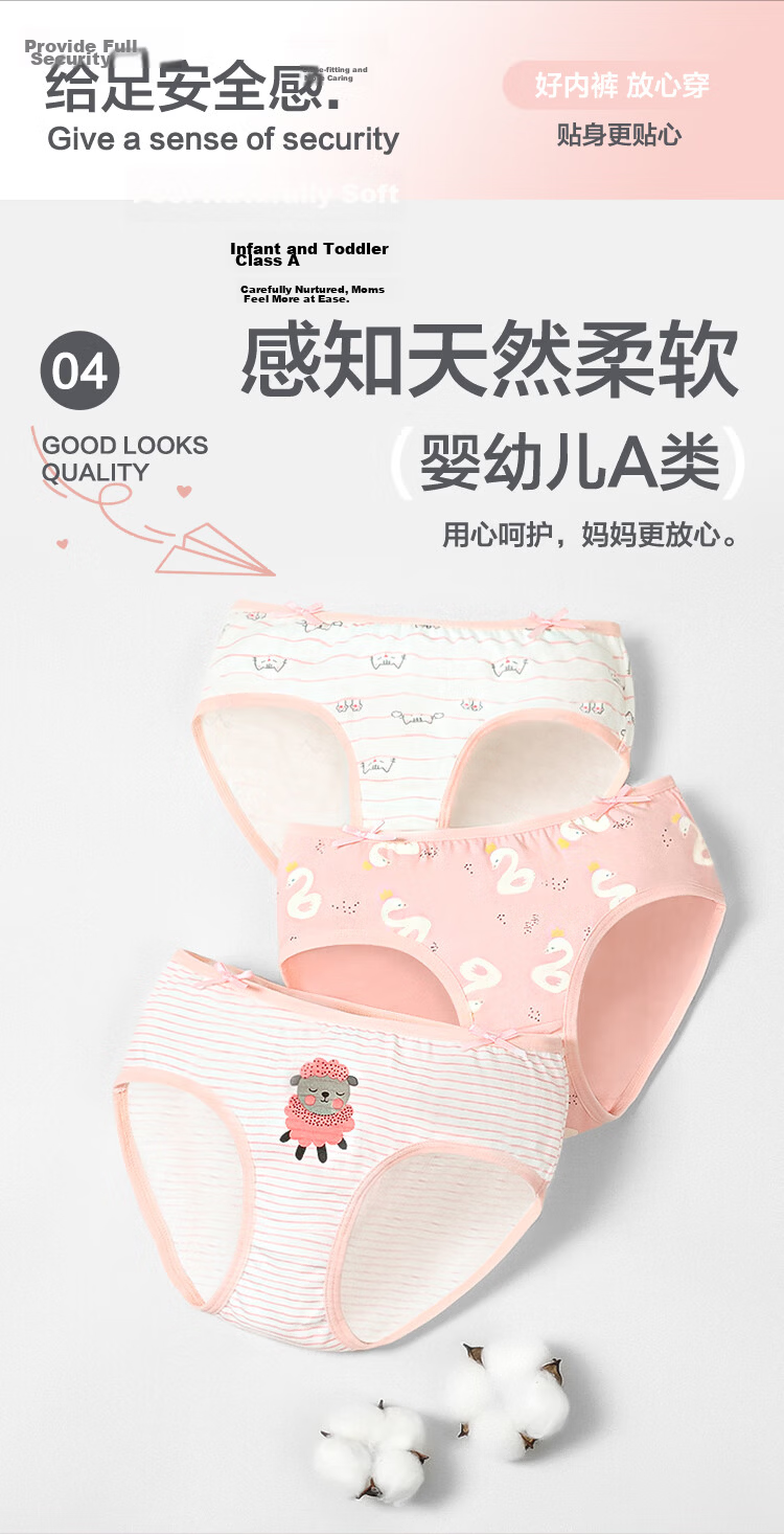 Hodohome Girls' Underwear, Class A Pure Cotton Cartoon Print Triangle Briefs, Cute Panties for Girls, 3-Pack, Size 100 160 5