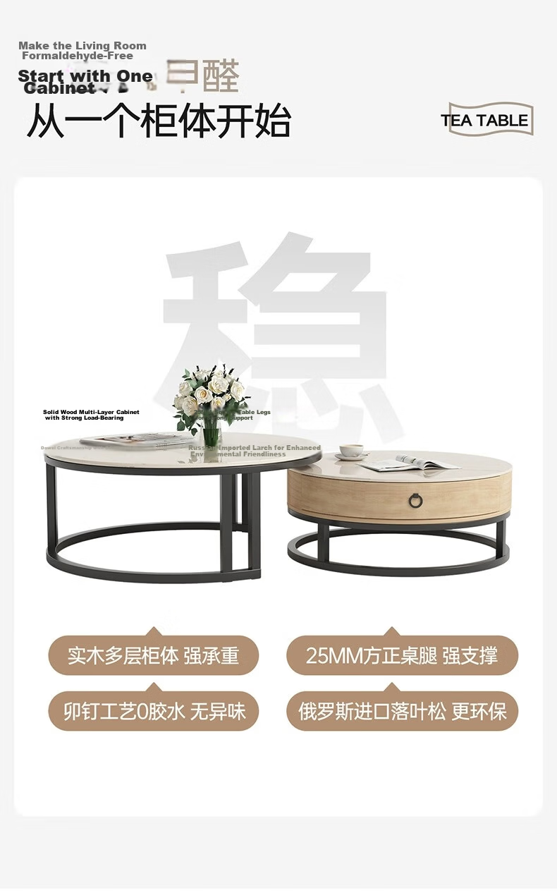 Millennium Huafu Luxury Living Room Coffee Table 2026 New Rock Slab Coffee Table Small Apartment Home Gray 60 White 80 Black 3