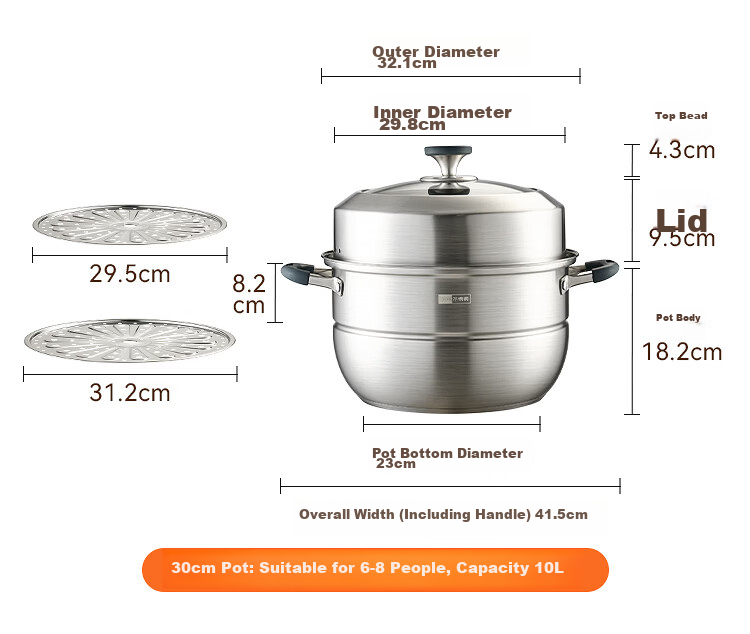 JD Jingzao 30cm Double-Layer 304 Stainless Steel Steamer Pot Thickened Multi-Function Gas Stove Soup Cooker for Home Use 16