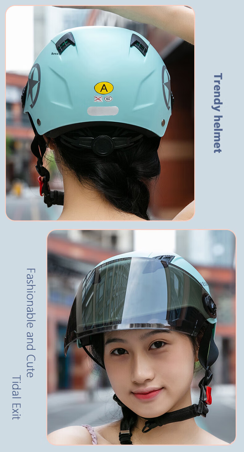 Adandyish Motorcycle Helmet 3C Certified New National Standard A Electric Bike Helmet Unisex Summer Sun Protection Safety Cap Four Seasons Lightweight Half Helmet 805 Matte Black 28