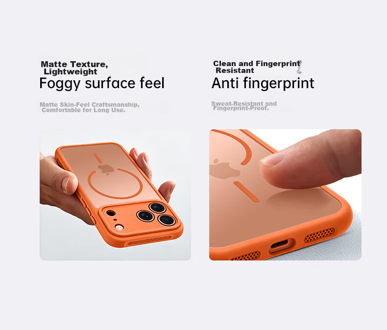 SHIYONG Compatible with iPhone 17 Pro Max Case, Magsafe Magnetic Matte Texture Heat Dissipation Full Coverage Shockproof Protective Cover for Men and Women, New Orange 6