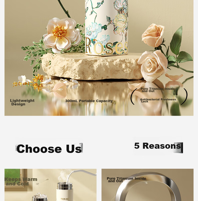 TOMIC Pure Titanium Antibacterial Insulated Water Bottle Van Gogh Collaboration Portable Outdoor Car Travel Pocket Cup Teacher's Day Gift 4