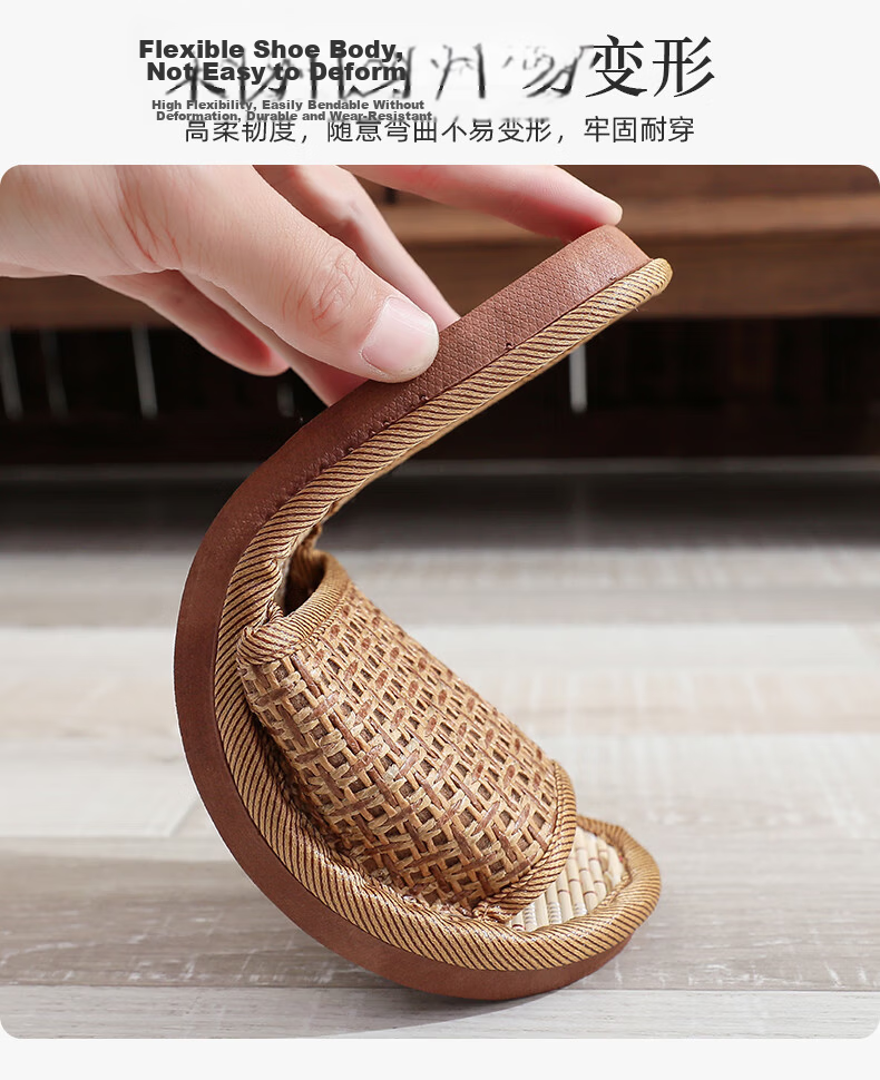 GUOLUOFEI Rattan Woven Slippers for Men And Women, Summer Grass Weave Bamboo Floor Soft Sole Non-Slip Men's Diamond Pattern Thick Sole 38/39 7