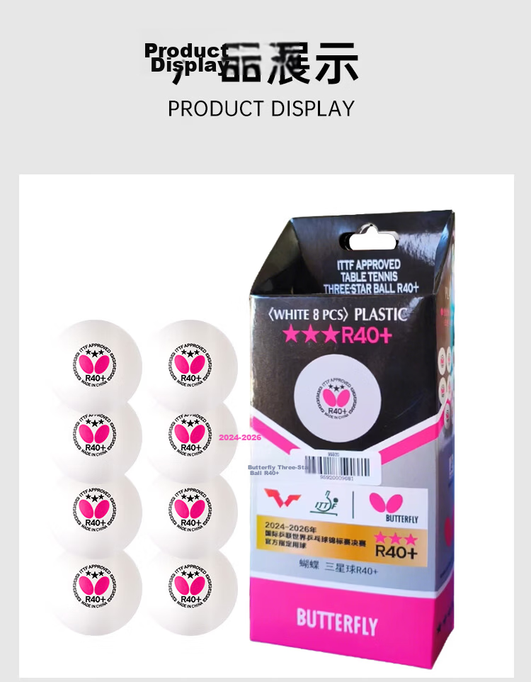 BUTTERFLY Butterfly Samsung Table Tennis Balls 8-Pack Professional Tournament R40+ White 6