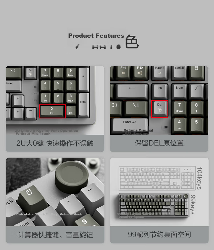 JD Original JZ990 Wired Mechanical Keyboard, 99 Keys Backlit Gasket Structure, PBT Keycaps, Multimedia Volume Knob, Dual System Compatible, Gaming And Office Use, Original Gray 5