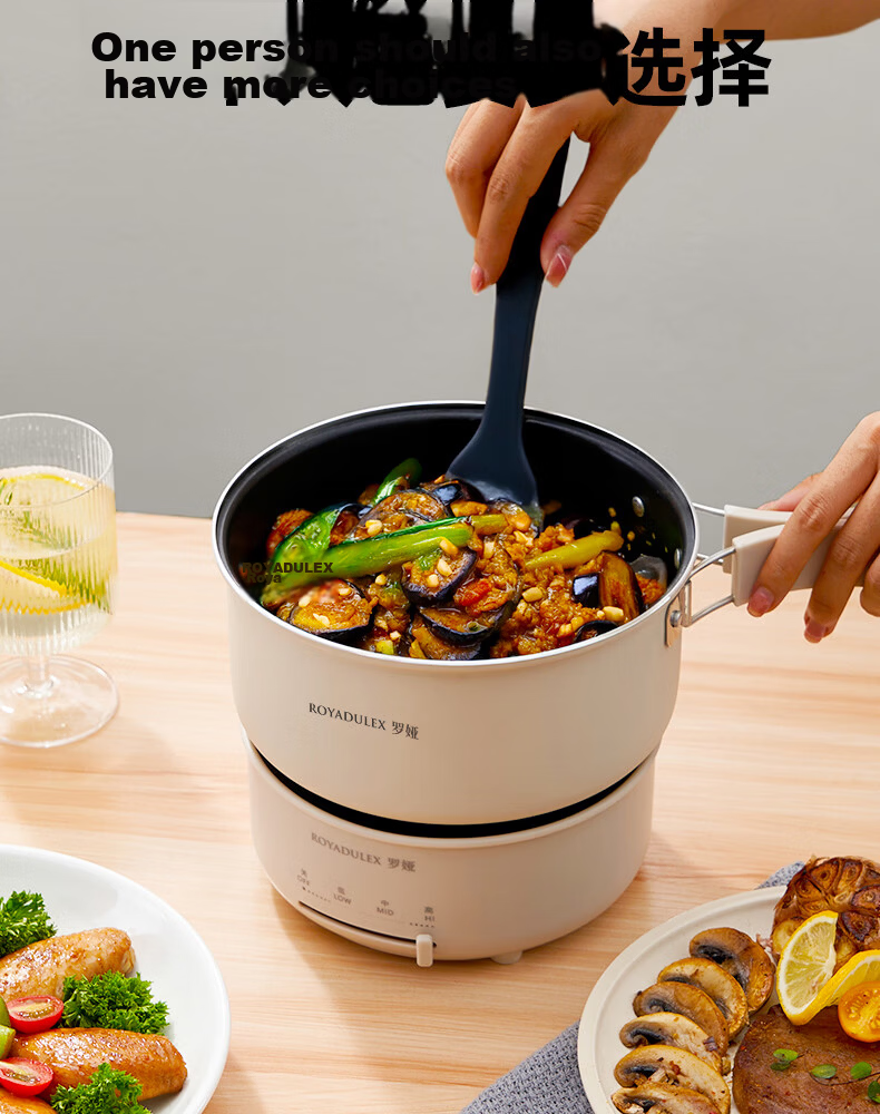 ROYALTY LINE Portable Electric Cooking Pot 1-2 Person Electric Stew Pot Porridge Cooker Small Soup Pot Baby Food Multi-Functional Electric Cooker 0.8L Nordic Green 20