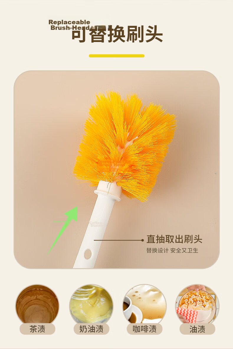 Dreaming Cup 5-in-1 Bottle Brush Insulated Cup Lid Groove Straw Cleaning Tool Yellow Single Pack 7