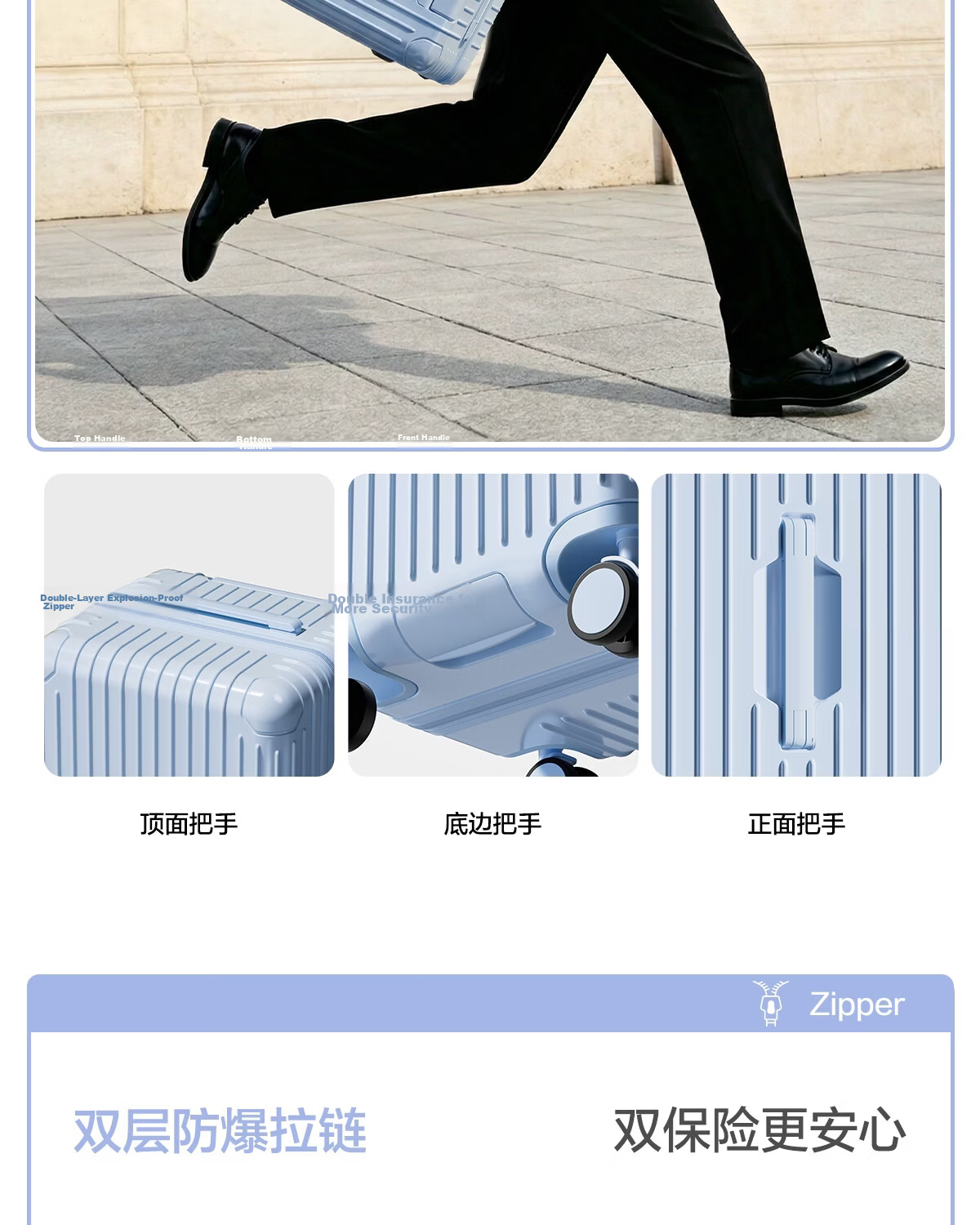 HLA Large Capacity Luggage Men's Trolley Case Women's Short Trip Suitcase Sturdy Carry-On Password Lock Ice Mist Blue 26 Inch 12