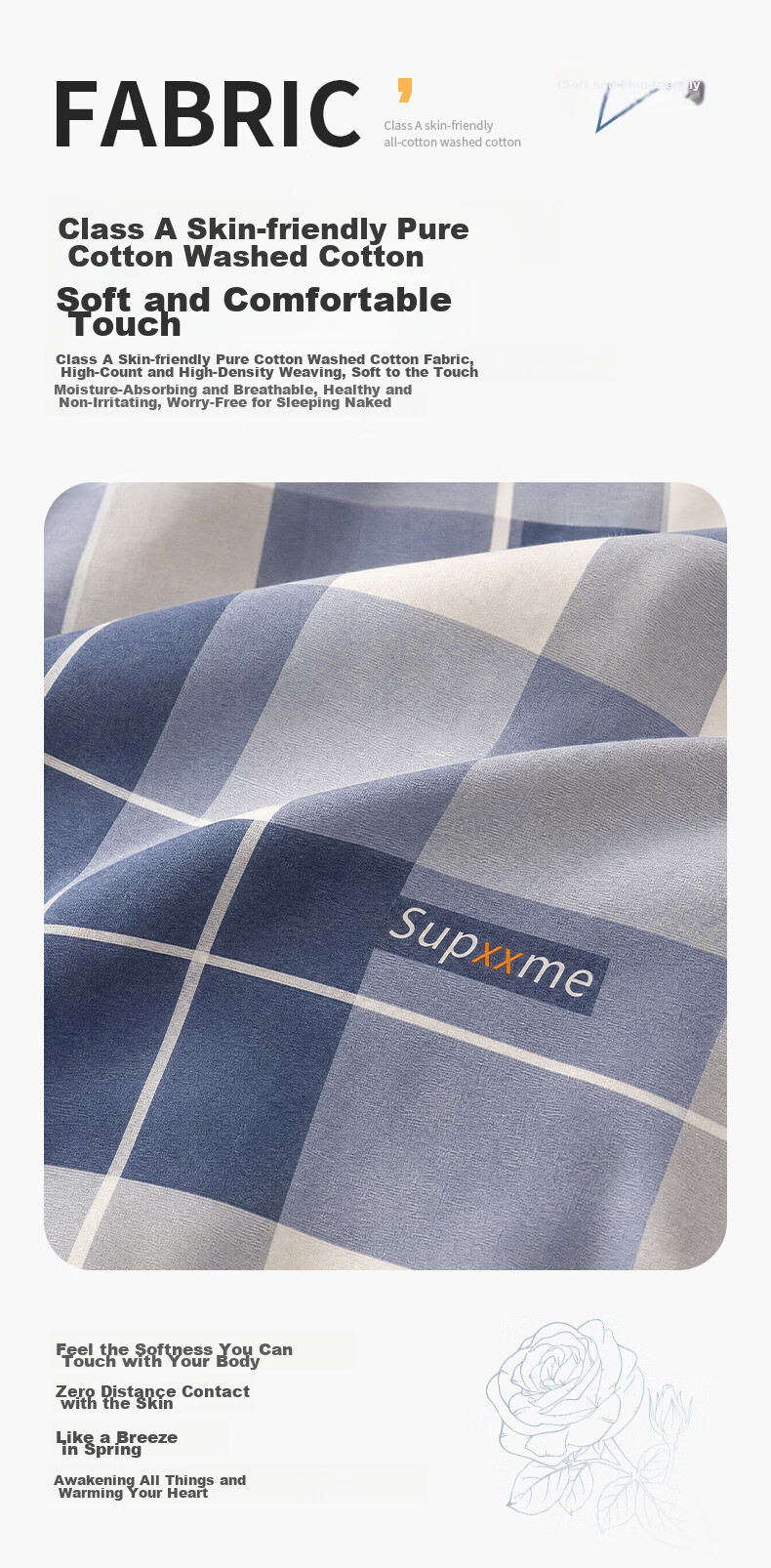 Grace 100% Cotton Bed Sheet A-Class 7A Antibacterial Full Cotton Double Quilt Cover Single Piece 200*230cm Printed 6