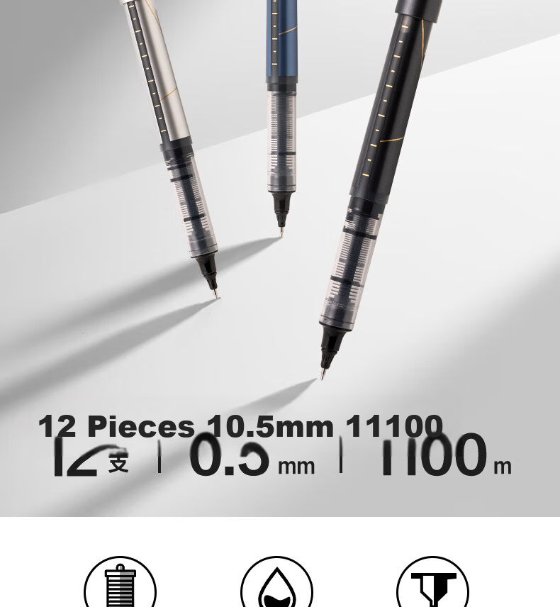 Deli Full Needle Tube Refillable Gel Pen Rollerball Pen for Office And Student Use, Signature Pen, Meeting Pen, 0.5mm, 12 Pens/box, S857 2