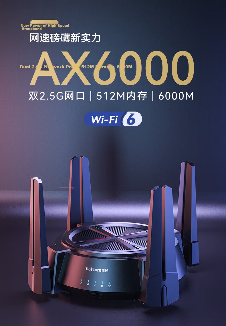 Netcore N60PRO AX6000 Gigabit Wireless WiFi6 Router 5G Dual-Band Dual 2.5G Ports 6000Mbps Speed Home Gaming WiFi Mesh Soft Router 1