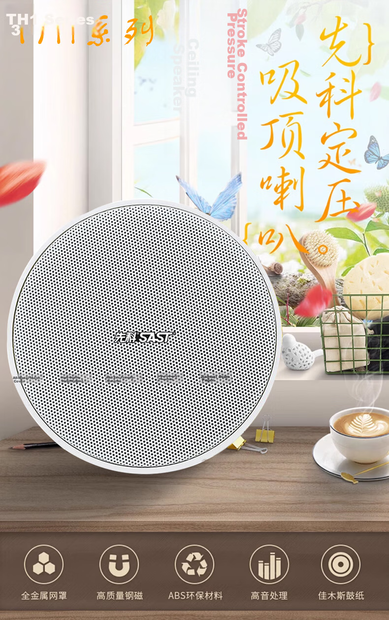 SAST 8-Inch Ceiling Speaker Set 120W Constant Voltage Amplifier Public Address System Ceiling Mount Home Mall Store Conference Background Music Combo Speaker One-to-Four 3