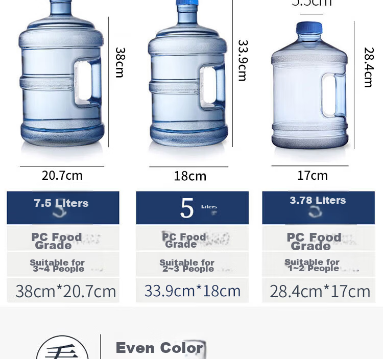 BJ Pure Water Container, Food-Grade PC Bottled Water And Mineral Water Container, Drinking Water Dispenser Bottle, Portable Outdoor Container, Xiaomanyao Bottle, Large Capacity 7.5L 10