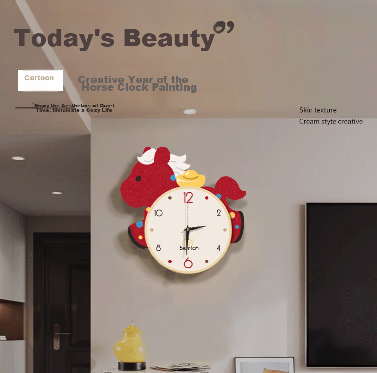 Mao Jiujiang No-Drill Cream Style Clock Modern Minimalist Home Dining Room Decorative Clock New Living Room Wall Clock Wall Art 1