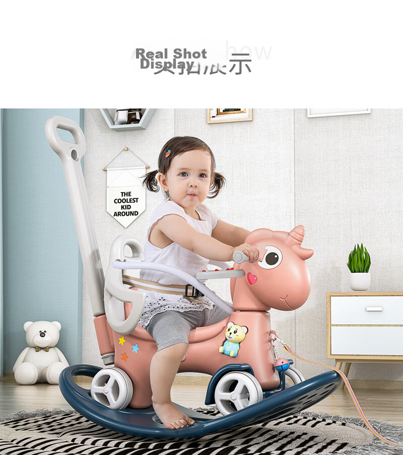 Youbeichen Children's Rocking Horse, Multifunctional Baby Wooden Horse, Rocking Car with Steering Function, First Birthday Gift 13