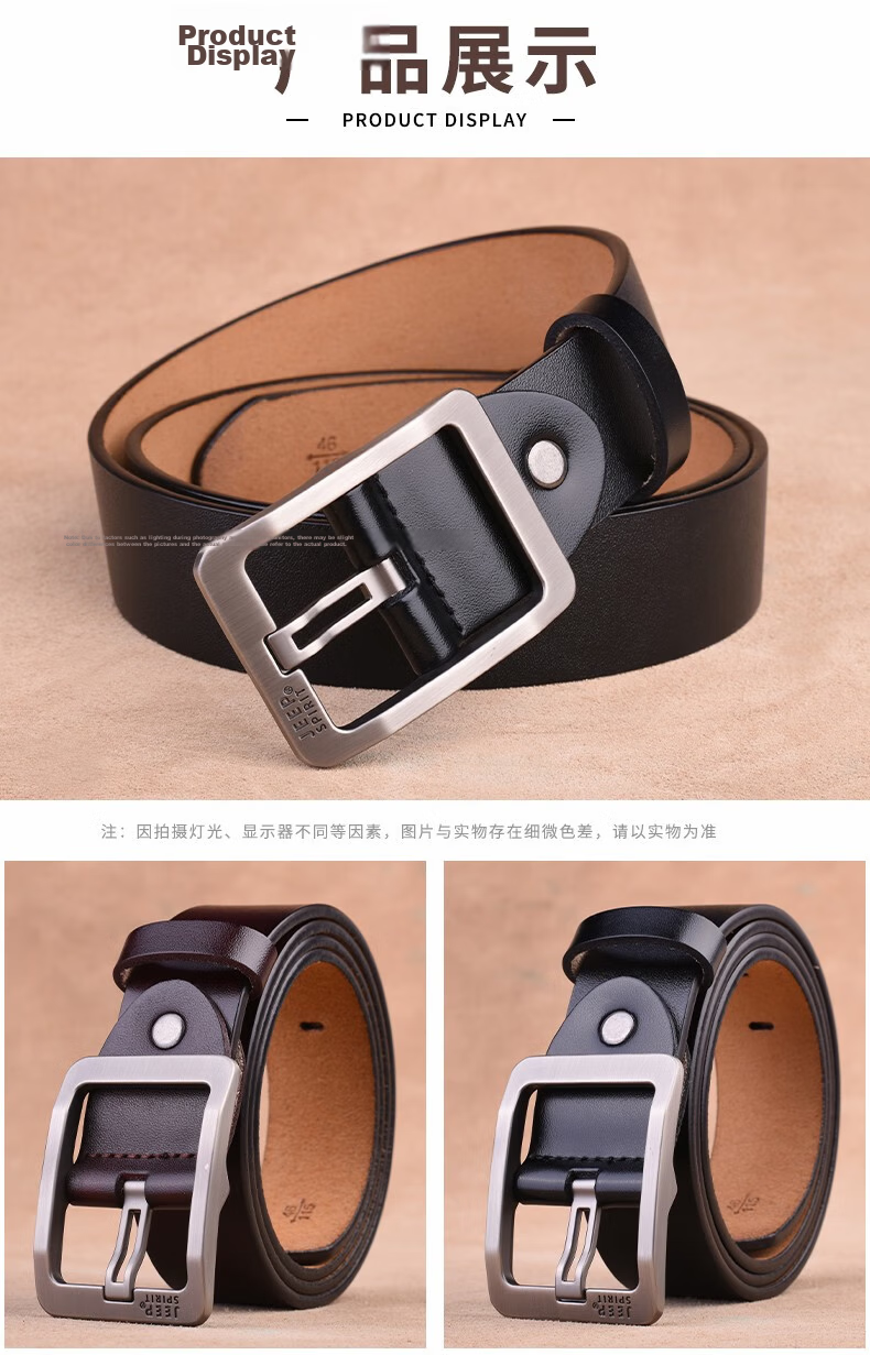 JEEP SPIRIT Men's Leather Belt, Business Casual Pin Buckle Waistband, Gift for Young And Middle-Aged Men, Husband Or Father's Day Present 7