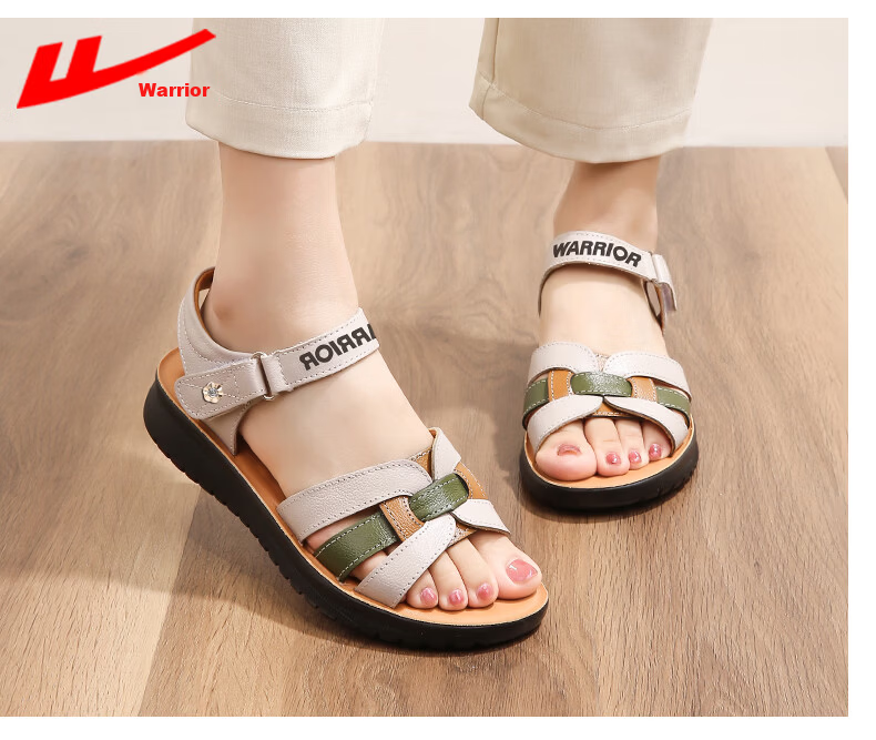 Warrior Mom Sandals 2026 New Summer Non-Slip Soft Sole Genuine Leather Middle-Aged and Elderly Women's Shoes 1150 Green Size 40 12