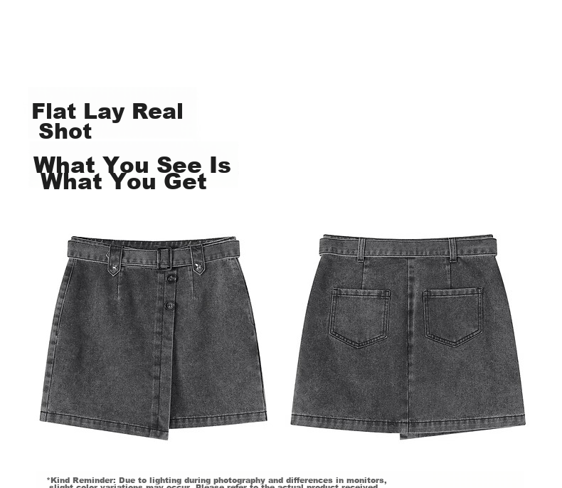TonLion Summer New Women's Washed Cotton Blend Black Gray Denim Mini Skirt Slimming Commuter Style 3