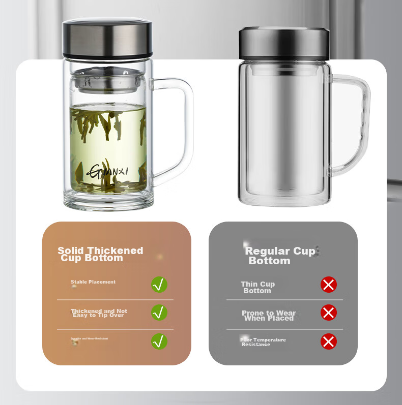 TIANXI Thickened Glass Tea Cup Large Capacity Tea Water Separation Cup Natural Color 380ml Qixi Festival Gift 4