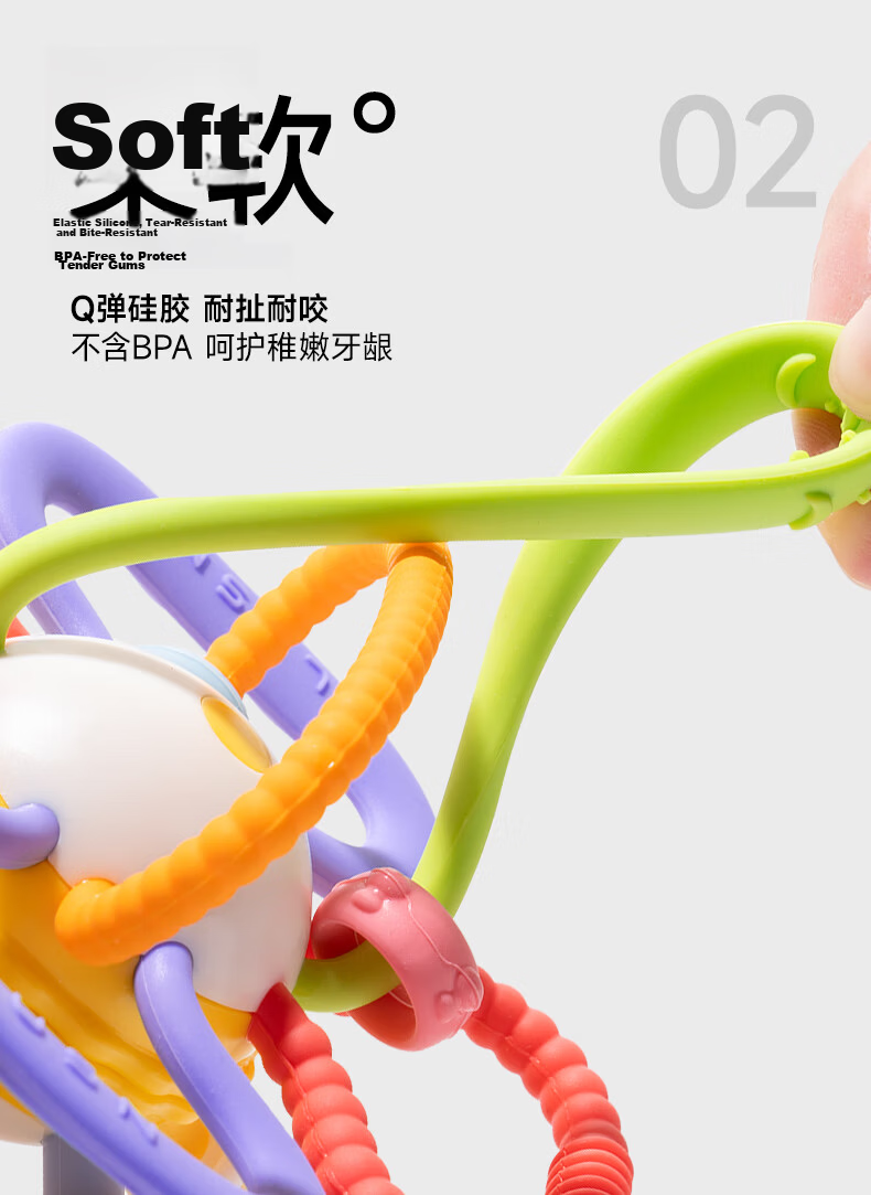 LUSN Manhattan Handheld Teething Ball Baby Teether 0-6 Months Food-Grade Chewable Oral Sensory Grasping Toy 10