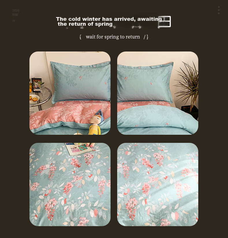 Hongdou 100% Cotton Four-Piece Bedding Set 1.5/1.8m Bed Printed Pure Cotton Thickened Duvet Cover Xinjiang Cotton Quilt Cover 200*230cm Qixi Festival 2