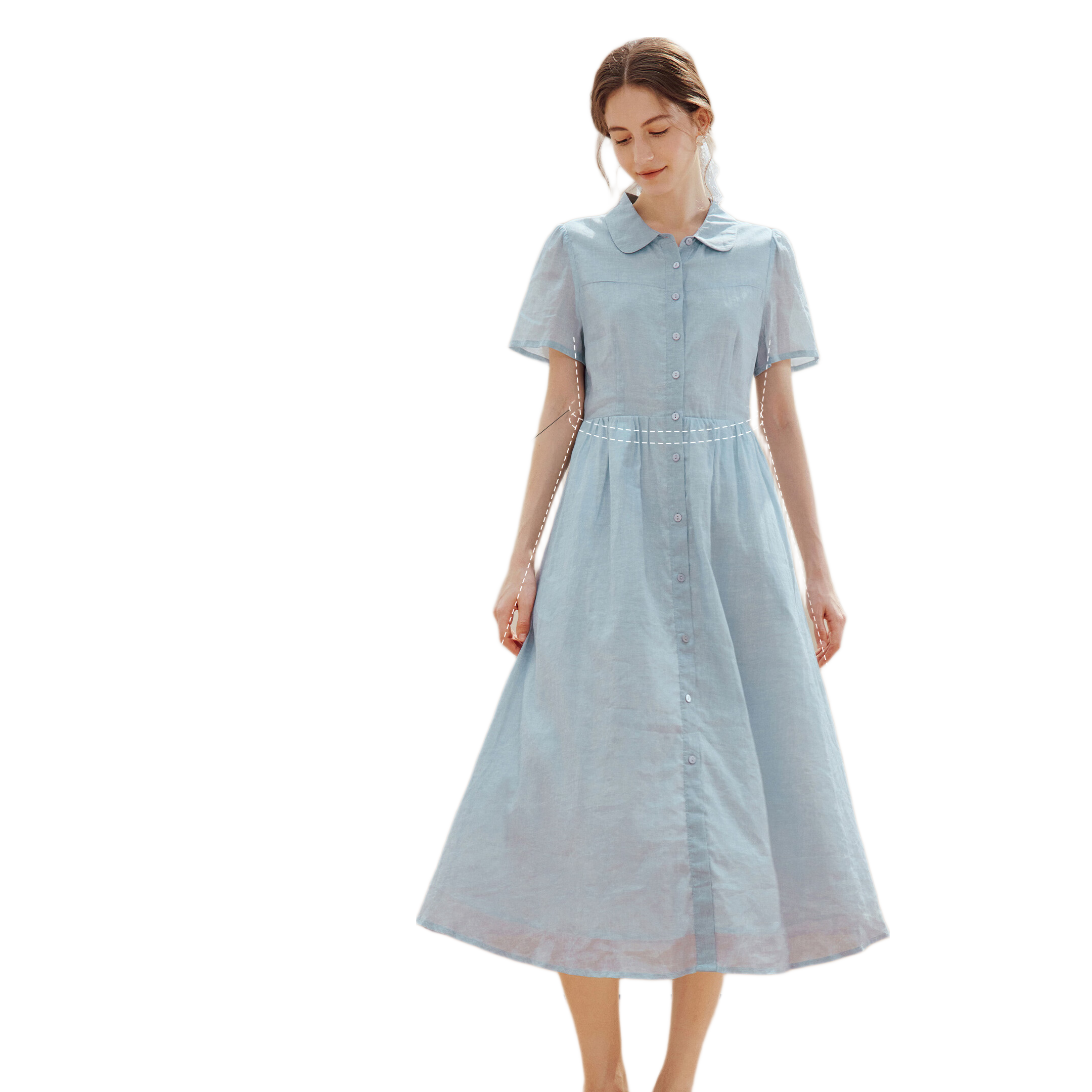 INMAN INMAN [Runway Style] Ramie French Doll Collar Dress for Women, Summer 2026 New Light Blue XL Dress