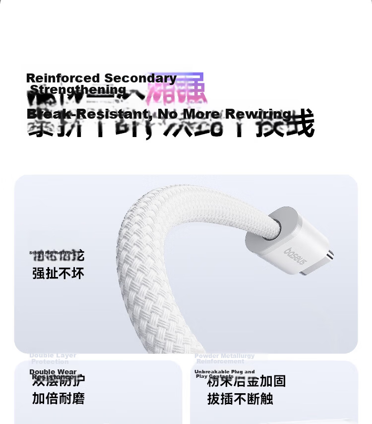 Baseus Apple Dual-Head Type-C Charging Cable PD 100W for iPhone 17 Pro Max/16/15/18, MacBook, iPad, Huawei, Honor, Xiaomi 2m Blue 14