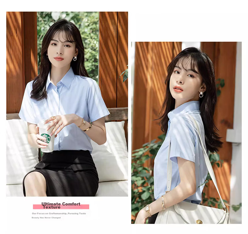 TUCANO Women's Summer Shirt Dark Placket Wrinkle-Free Slim Fit Business Short Sleeve Formal Commuter Blouse White 2XL 18