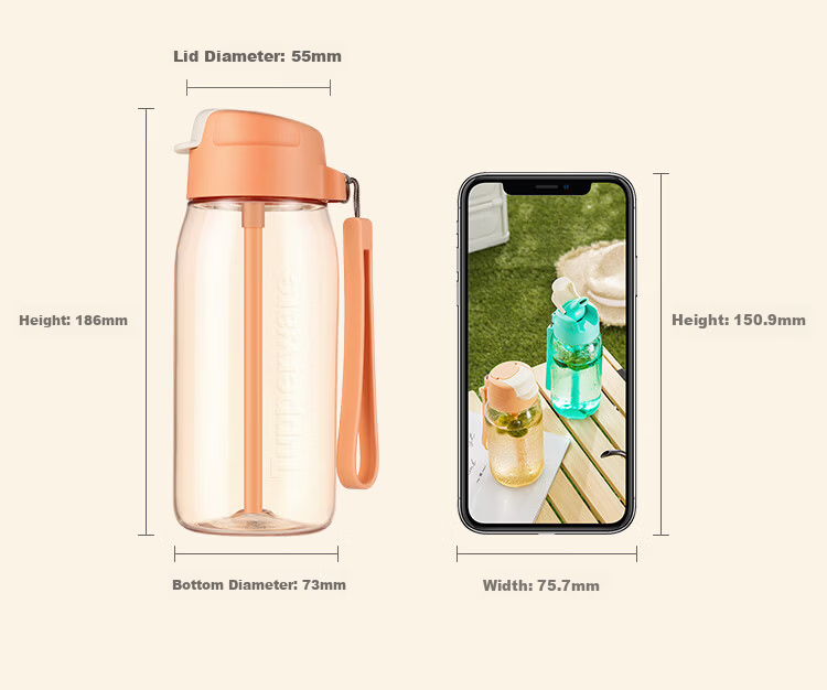 Tupperware Plastic Cup 550ml for Men, Women, Students, Sports with Straw Water Bottle Large Capacity Tea Cup Mid-Autumn Festival Gift 17