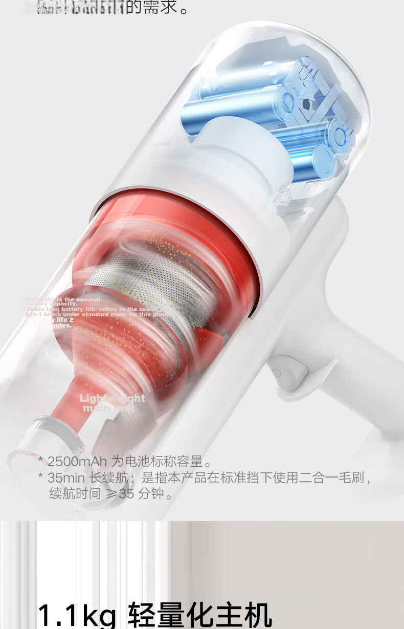 Mijia Wireless Vacuum Cleaner 2 Lite Household Car Upgrade Cyclone Airflow Lightweight Effort-Saving 2-in-1 Long-Lasting Powerful Suction 10